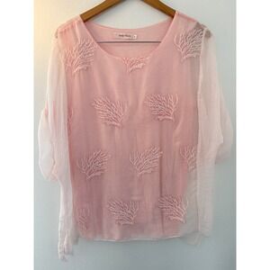 Simply Couture Pink Coral Blouse Size M Layered Resort Wear Vacation Lightweight
